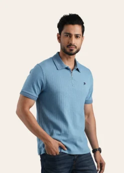 Prefine Premium Zipper Polo For Men-Skyblue