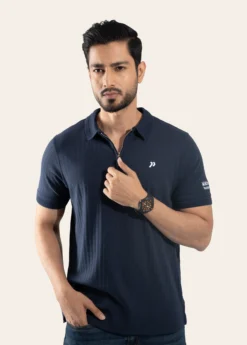 Prefine Premium Zipper Polo For Men-Navy