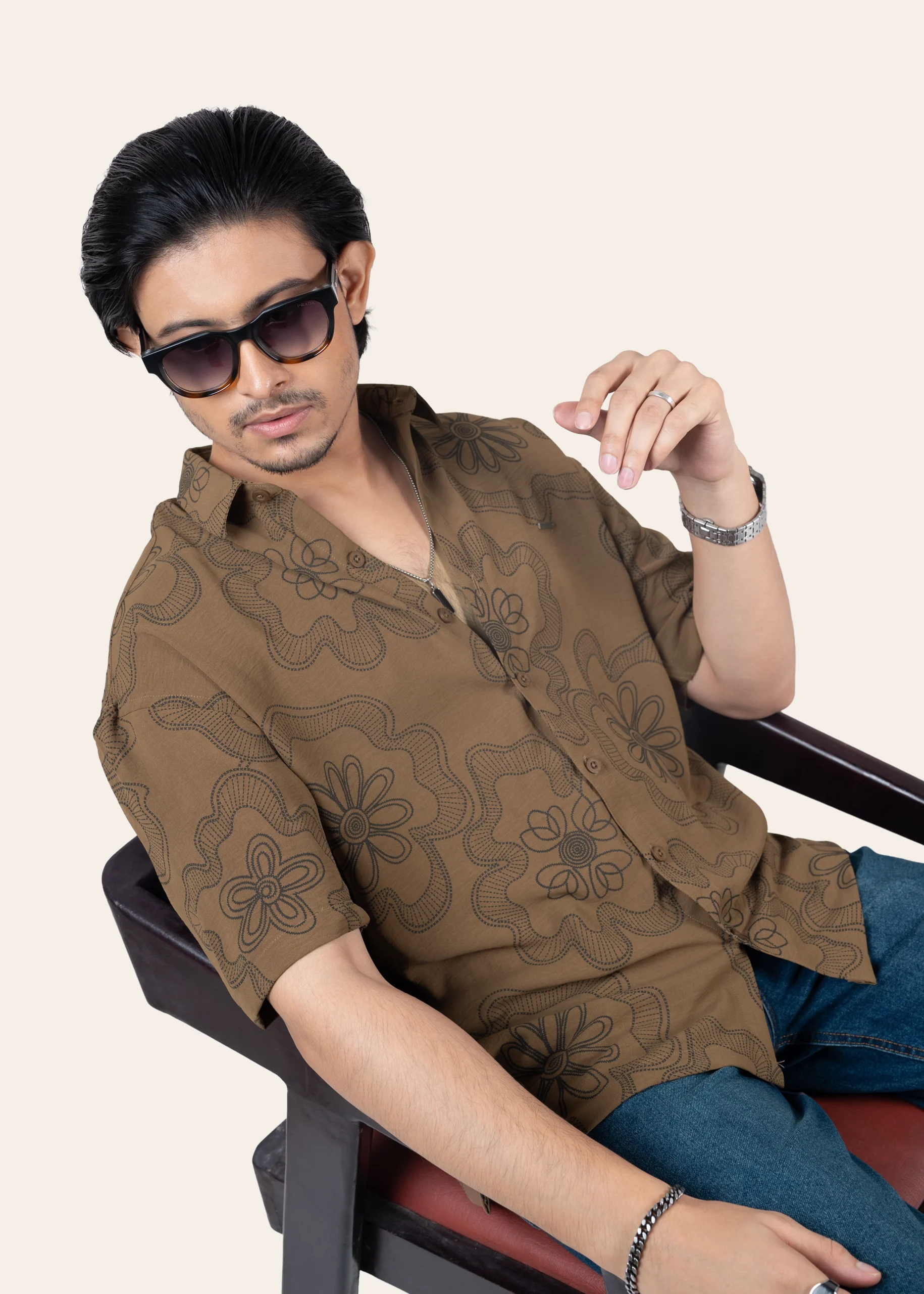 Mocha Bloom Premium Casual Shirt - Image 4